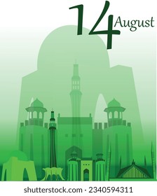 Karachi - August 14, 2023. Pakistan Jaehn-e Azadi (Translation: Independence Day). 76 Years Anniversary. Jubilee logo. Vector Illustration.