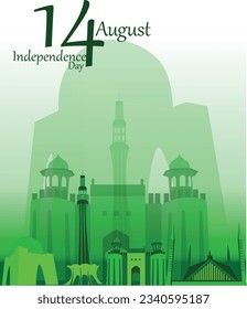 Karachi - 14 de agosto de 2023. Pakistan Jaehn-e Azadi (Traducción: Día de la Independencia). Aniversario de 76 años. Logo de Jubilee. Ilustración vectorial.