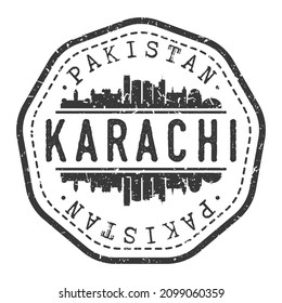 Karachi, Karachi City, Sindh, Pakistan Stamp Skyline Postmark. Silhouette Postal Passport. City Round Vector Icon. Vintage Postage Design.