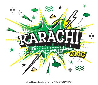 Karachi Comic Text in Pop Art Style Isolated on White Background. Vector Illustration.