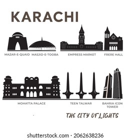 Karachi Landmarks with Black and White Background