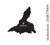 Karachi map in black and white with location icon