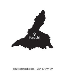 Mapa de Karachi em preto e branco com ícone de localização