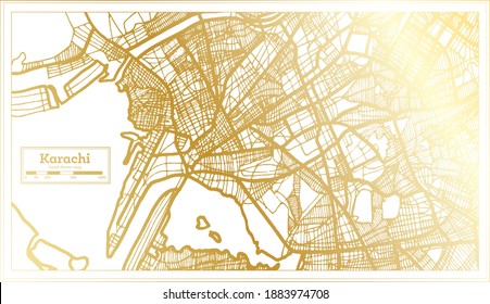 Karachi Pakistan City Map in Retro Style in Golden Color. Outline Map. Vector Illustration.