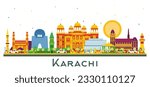 Karachi Pakistan City Skyline with Color Landmarks Isolated on White. Vector Illustration. Business Travel and Tourism Concept with Historic Buildings. Karachi Cityscape with Landmarks.