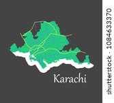 Karachi, Pakistan, colorful flat map. streets, railways and water. Bright colored landmark shapes. Art print pattern.