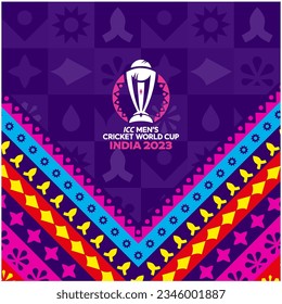 Karachi, Pakistan-August 11, 2023: Brand identity of the ICC Mens Cricket World Cup 2023 India theme vector banner with icons. vector illustration. svg