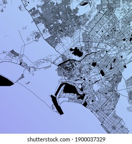 Karachi, Sind, Pakistan (PAK) - Urban Vektor Megacity Map mit Parks, Schiene und Straße, Autobahnen, minimalistisches Stadtplanplakat, Stadtzentrum, Innenstadt, Transitnetz, Farbverlauf-Plan