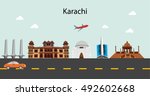 Karachi skyline in blue background in editable vector file