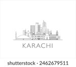 Karachi skyline cityscape illustration in black and white 