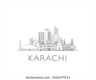 Karachi skyline cityscape illustration in black and white 