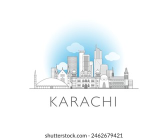 Karachi skyline cityscape illustration with blue sky