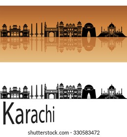 Karachi skyline in orange background in editable vector file