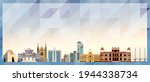 Karachi skyline vector colorful poster on beautiful triangular texture background