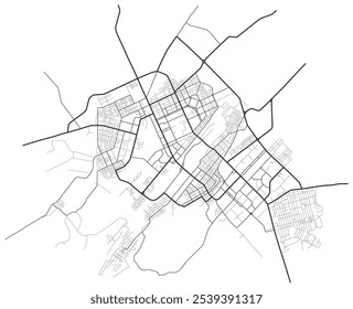 Karaganda, Kazajstán mapa de la ciudad. Esquema de líneas de carreteras. Calles de la ciudad en el Plan. Entorno Urbana, fondo arquitectónico. Vector