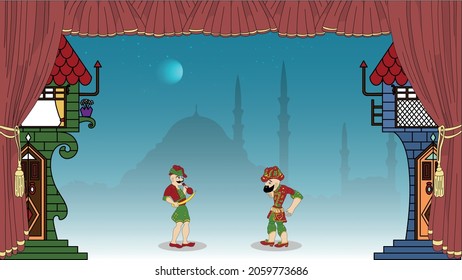 Karagoz and hacivat ramadan shadow game islamic ramadan kareem gölge oyunu hacivat karagöz puppet ramadan mubarak ottoman ramadan lamp mosque osmanlı