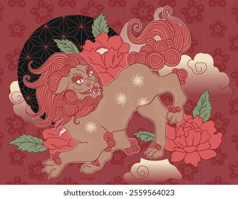 Karajishi aka Foo Dog Tattoo, japanese mythological illustration, tattoo design, fantasy, japanese mythology	