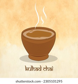 Karak Chai - traditional drink tea with milk and spices served in kulhad  in India, vector illustration