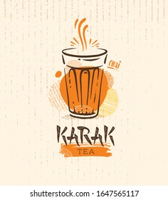 Karak Milk Chai Illustration On Organic Background. Spicy Hot Tea Design Element Vector Design