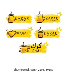 Karak Milk Chai Illustration On Brush Background. Eastern Spicy Hot Tea Menu Design Element Vector