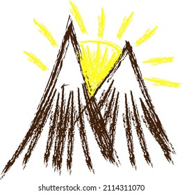 
karakuri drawing of mountains on white background