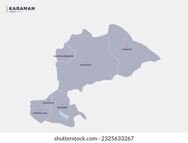 
Karaman province of Turkey, province map.