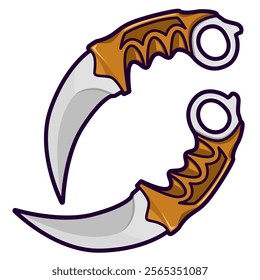 Karambit combat weapon cartoon sticker illustration