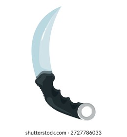 Karambit knife featuring a curved blade and black handle, isolated on a white background, highlighting its unique design