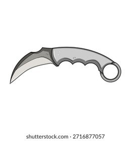 Karambit knife vector illustration showing a tactical curved blade with a finger ring, representing concepts of combat, self defense, survival, and a sharp hidden threat