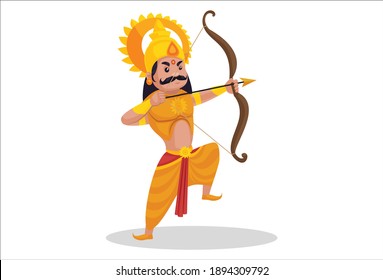 Karan is fighting in the war with bow and arrow. Vector graphic illustration. Individually on a white background.