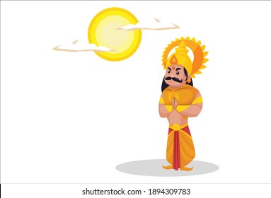 Karan is greeting to god sun. Vector graphic illustration. Individually on white background.