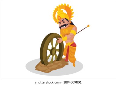 Karan is injured and picking up a wheel. Vector graphic illustration. Individually on white background.