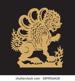 karang macan, inspired by a tiger with a fire tail, wings and decorated with Balinese ornaments with pacal techniques