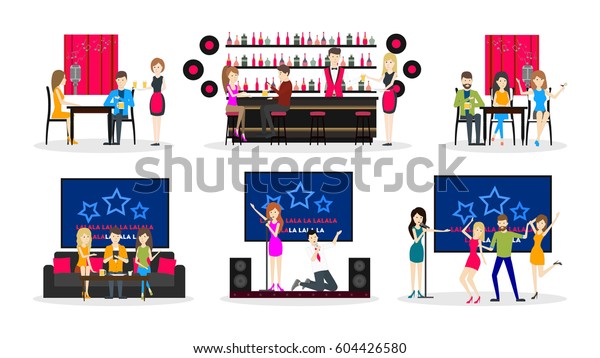 Karaoke Bar Interior Set Bar Scene Stockvector Rechtenvrij 604426580