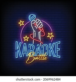 Karaoke Battle Neon Signs Style Vector de texto