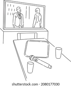 Karaoke box remote control microphone drink line drawing monochrome