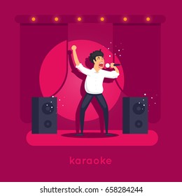 Karaoke. Character Design. Flat Vector Illustration.