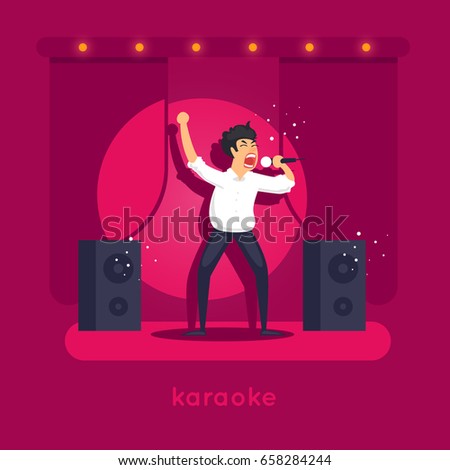 Karaoke. Character design. Flat vector illustration.
