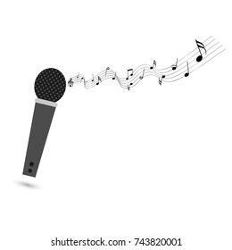 karaoke club. Karaoke bar. Karaoke party. Microphone. Music. Notes. Symbol Karaoke. Monochrome vector illustration