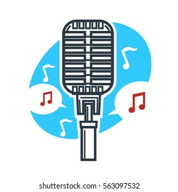 Karaoke club and bar vector label or logotype design. Vector Illustration. Isolated on white.
