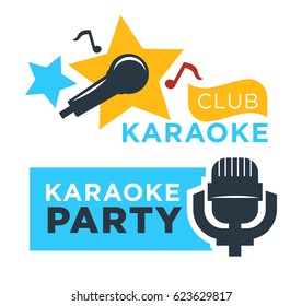 Karaoke club and bar vector labels or logotype design collection set.