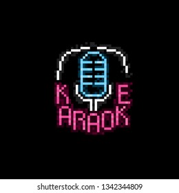 Karaoke club. Neon sign. Pixel art. Old school computer graphic. 8 bit video game. Game assets 8-bit sprite.