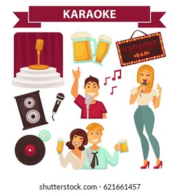 Karaoke club party icon attributes poster on white