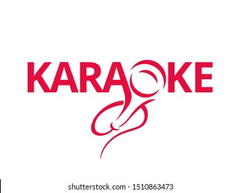 Karaoke club or singer logo  - word mixed with drawn microphone silhouette - isolated vector emblem