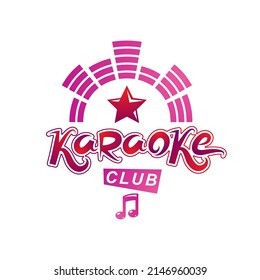 Karaoke club vector emblem created with mute volume symbol, nightclub party invitation poster.