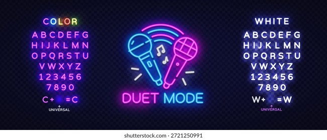 Visual inspirado no Karaoke Duet com dois microfones, notas musicais e tipografia editável em ambos os lados.
