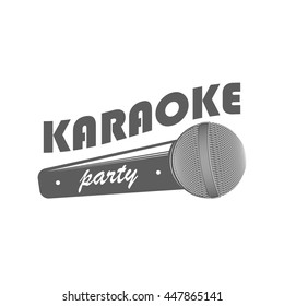 Karaoke emblem. Vector logo with monochrome microphone isolated on white background. Design element for party advertising.