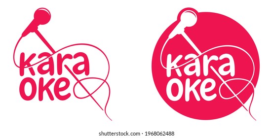 Karaoke flat logo template with microphone silhouette. Emblem for lead singer, event, music party. Vector illustration