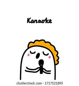 Karaoke hand drawn vector illustration in cartoon comic style man singing vocal class hobby