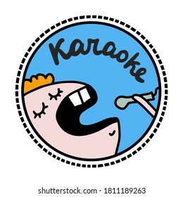 Karaoke hand drawn vector logo illusttation in cartoon doodle style singer